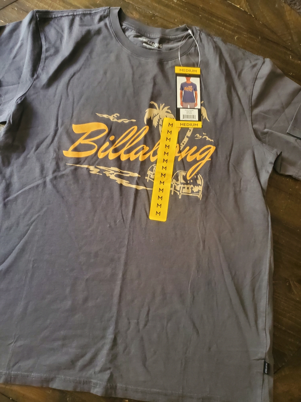 Billabong Men's Gray Short Sleeve Tee with Yellow Logo